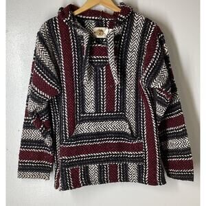 Earth Ragz Multi-Color Thick Hoodie Surf Poncho Hippie Mexican Sweater M Read